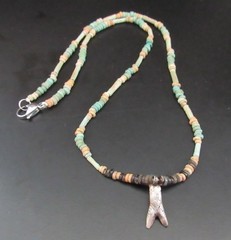 NILE Ancient Egyptian Silver Fly Amulet Mummy Bead Necklace ca 600 BC
