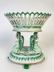 United Wilson Green porcelain double angels footed compote.