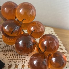 Vintage MCM Amber Orange Lucite Grape Cluster Large Driftwood Stem