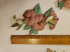 Vtg 1993 Burwood Products 3 Pc Hummingbirds Wall Hanging Set Made in USA pastel