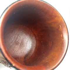 VTG Black Hand Carved Floral Stemmed Wood Goblet 7in