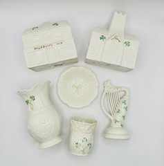 Lot Of 6 Vintage Belleek Irish Shamrock Porcelain Harp Murphys Pub St Patrick’s