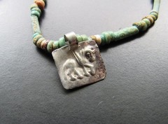 NILE Ancient Egyptian Silver Amulet Mummy Bead Necklace ca100 BC