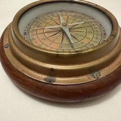 Antique Nautical Compass Handmade Wood Copper Coastal Nautical Decor Estate VTG