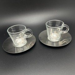 Pair of Nespresso View Collection Glass Expresso Cups & Stainless Steel Saucers