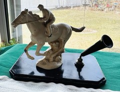 Vintage Desktop Fountain Pen Holder Cast Metal Race Horse #5