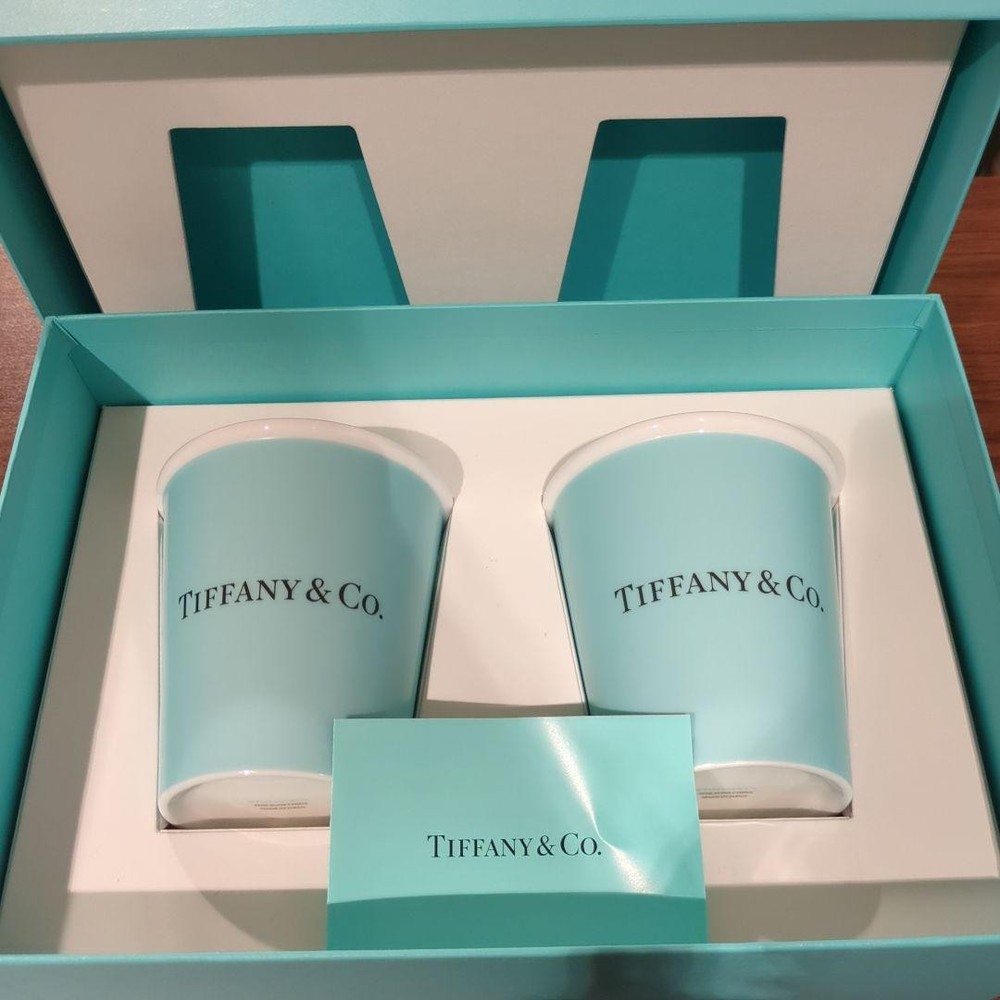 Tiffany & Co. Bone China Mug Set 10oz Blue Unused with Box & Ribbon