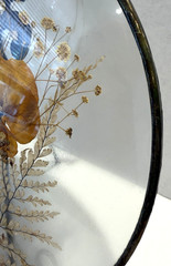 Silver Framed Round Dried Flowers & Butterfly Glass Hanging Window/Wall Decor