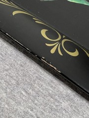 Vintage Black Metal Serving Trays Set of 6 Hand Painted Floral Rose Toleware Art
