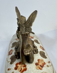 Hung Hei Trinket Box Dresser Fairy Angel Handle Art Nouveau Style Ceramic 9”
