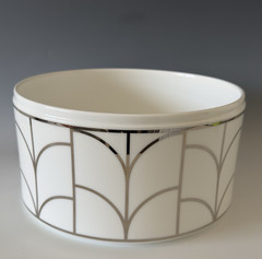 Tiffany & Co. LARGE Bowl 9.75″ #13684 Bone China Art Deco White & Gold SEE VIDEO