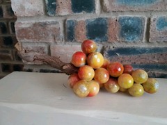 Vintage Italian Alabaster Stone Grape On Wood Stem Handpainted Display Collector