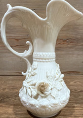 Belleek Aberdeen Porcelain VintageAppliqué Pitcher 7.5”Ivory Ireland REG NO 0857