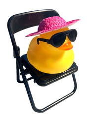 FREE SHIP – FUN BEACH CRUISING RUBBER DUCK WITH FOLDING CHAIR CRUISE DUCKIE