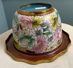 Vintage Cloisonne Chinese Floral Scallop Fluted Bowl Enamel Brass – Mid Century