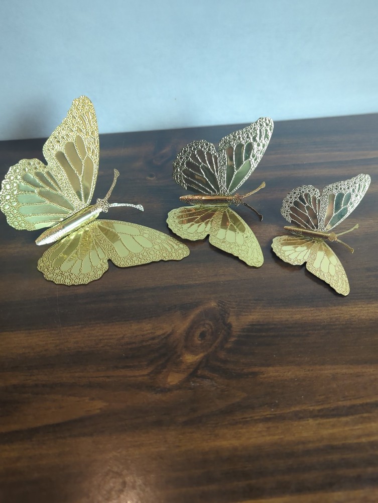 Set Of 3 Home Interiors & Gifts Gold Metal Butterflies Wall Decor Made In USA