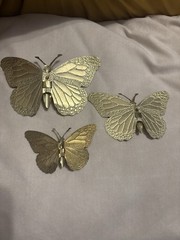 Set Of 3 Home Interior Gold Metal Butterflies Gallery Wall Accent Art Decor
