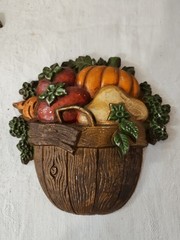 Set Of 4 Vintage Sexton 1978 Metal Wall Plaque Art Vegetables/Fruits n Baskets