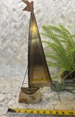 Handcrafted John DeMott Brass Sailboat on Onyx? Base Nautical Sculpture Ocean