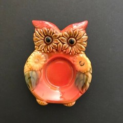 Owl with sunflowers, Jewelry Ring Holder, Ceramic, Hand painted Great Condition