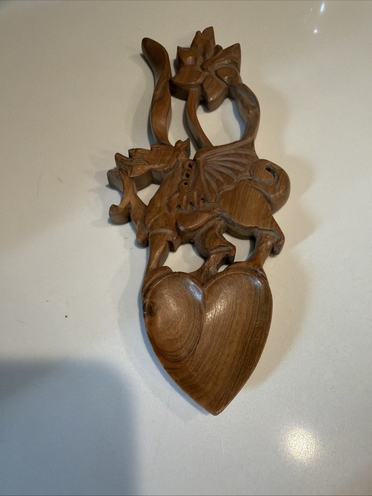Dragon and Daffodil Hand Carved Lovespoon Wooden Signed