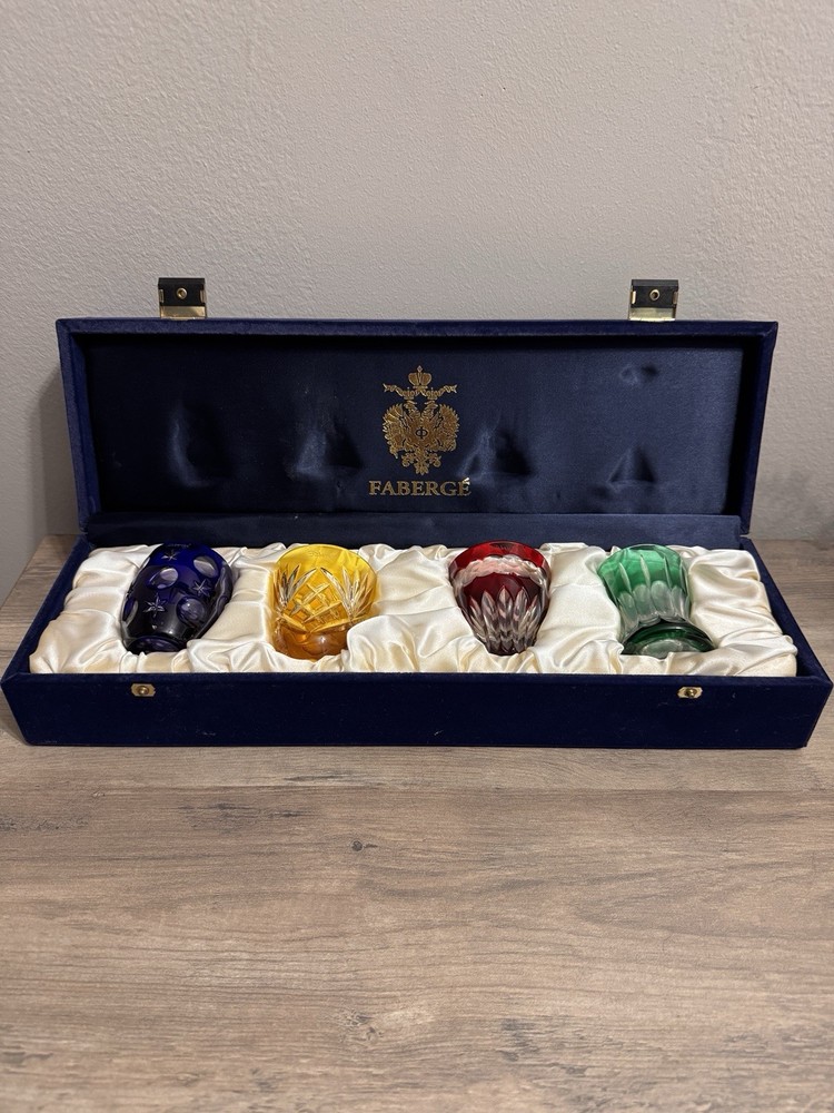 Faberge Na Zdorovye Cut Crystal Vodka Shot Glasses Set Of 4 With Box