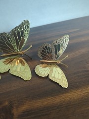 Set Of 3 Home Interiors & Gifts Gold Metal Butterflies Wall Decor Made In USA
