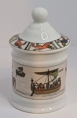 Limoges France Tapisserie de Bayeux Jar Cannister & Lid Porcelain Ht 12cm D 6cm