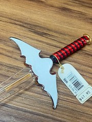 Small Glass Sword Eye of The Dragon Figurine Crystal & 22Kt Gold Goth Devil Wing
