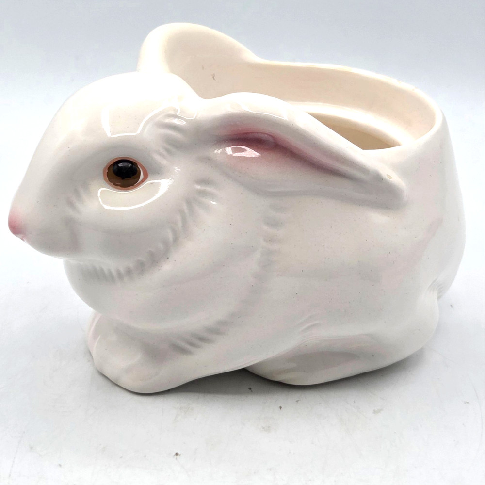VINTAGE 70s Avon BUNNY CERAMIC PLANTER Candle Holder Hand Painted Brazil Easter