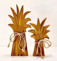 Set/ 2 Handmade Wood Hand Painted Country Folk Art Hay Stacks Fall Halloween 11″