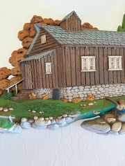 Vintage Burwood 2426 Wall 1980 Old Grist Mill Water Wheel Fall Cottage Decor