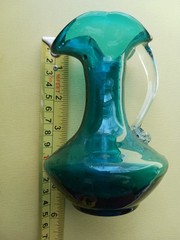 Antique ART GLASS HAND BLOWN PITCHER Pilgram Glass 5″ Blue Bud Vase Creamer