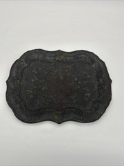 Victorian Antique Toleware Hand Painted Metal Tray & Bowl • Fruit/Foliage