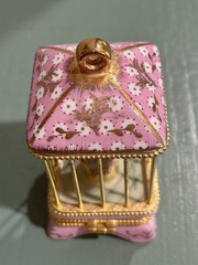 Limoges France Birdcage w Budgerigar Love Bird Parakeet Pair & Gold Trinket Box