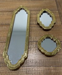 Home Interiors Gifts Mirrors Gold Wood Frame Wall Hanging Made In USA Set Of 3