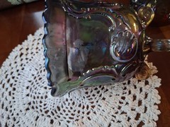 Imperial Glass Louis 14th Lidded Footed Jar Carnival Glass 6.75″ Tall 4.75″ Diam