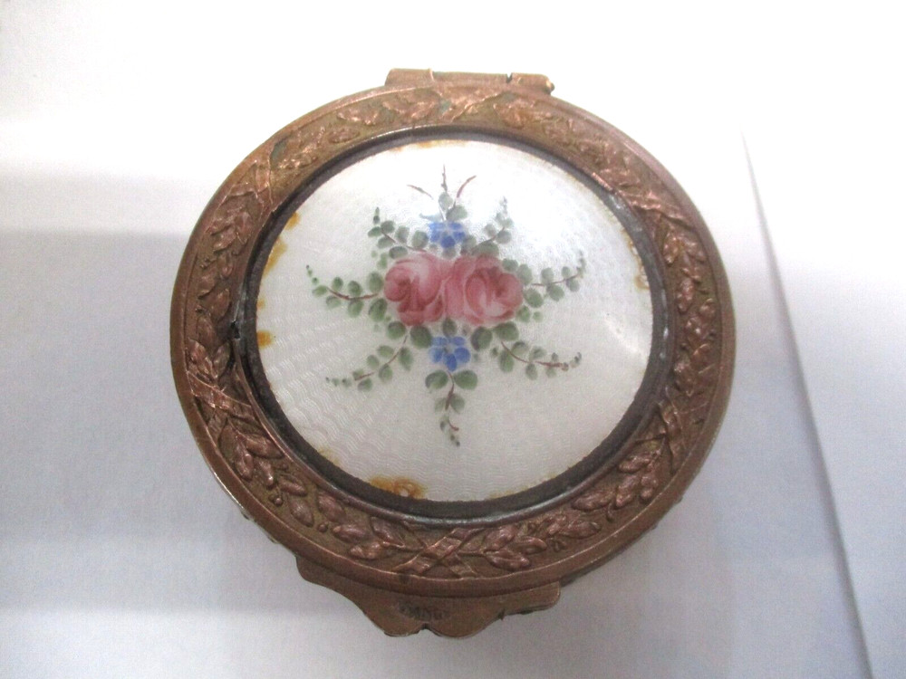 Antique French Enamel Guilloche Art Nouveau Medallion Box All Original