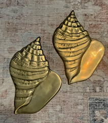 Brass Sea Shells -Relief Placques Decor Nautical Beach Decor Set Of 2