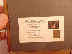 Modern framed decorative tile with high relief frog; Studio label on reverse