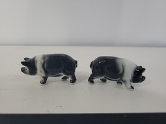 2 Small Mini Vintage Ceramic Pigs Miniature Black White 1-2” Unbranded