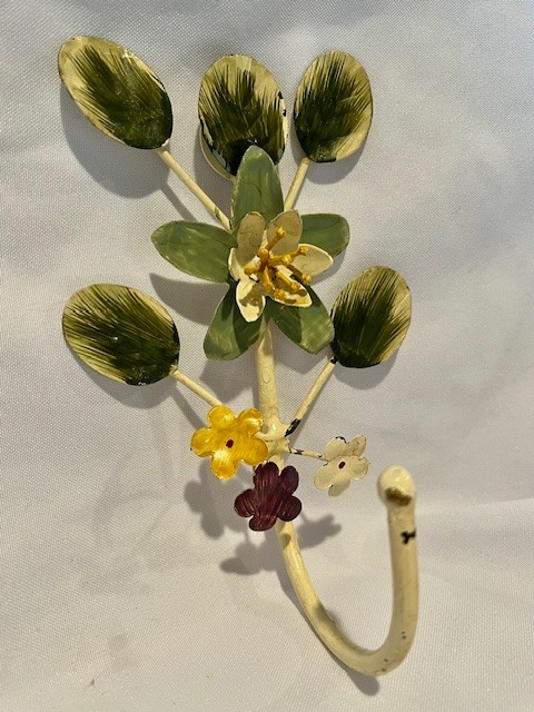 Vtg. Style Toleware Metal Floral wall hook