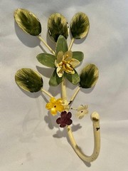 Vtg. Style Toleware Metal Floral wall hook