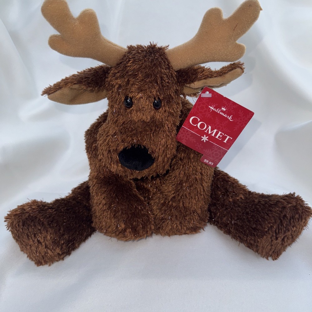 Comet Hallmark Christmas Reindeer Brown Plush & Tinsel Fur Jingle Bell Retired