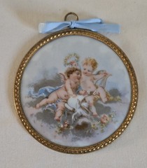 4 Antique FM Limoges France Cherubs Angels On Porcelain Medallion Transferware