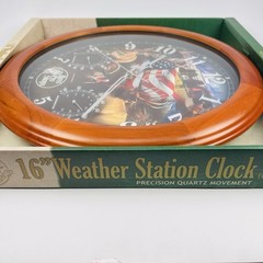 Retired Bass Pro Shops 16” Weather Station Clock US Flag Wild Hunting Fishing