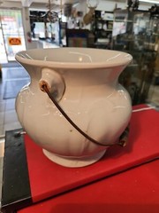 Late 1800’s Early 1900’s Antique Chamber Pot With Metal Wire & Wood Handle Nice!