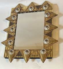 Vintage Brutalist Brass & Stone Geometric Tabletop/Wall Mirror MCM 1970s OOAK