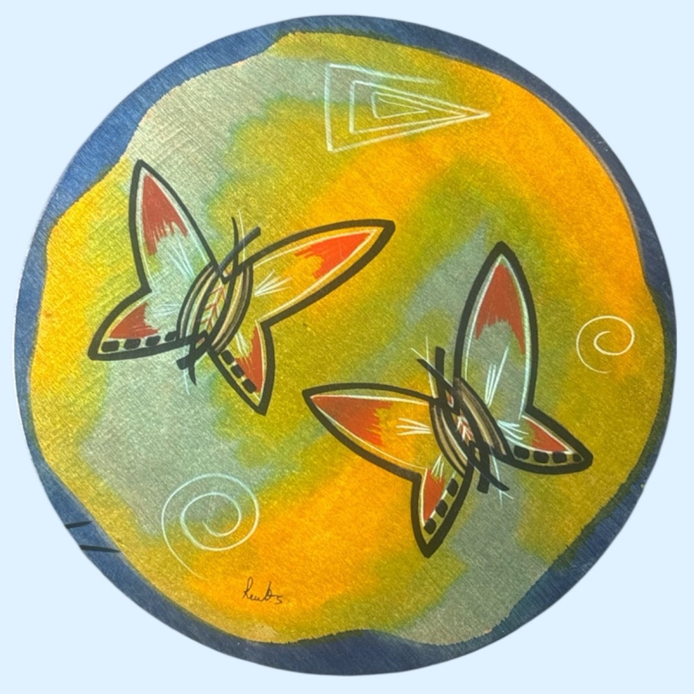 Kakadu Reut Shahar Signed Painted Wood Wall Art Mat Israel Fish 15″ Round