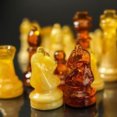 Made in USA Baltic Amber Chess Set with Board Handmade Genuine Game Gift